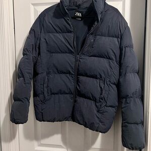 Zara Men's Navy Blue Puffer Coat